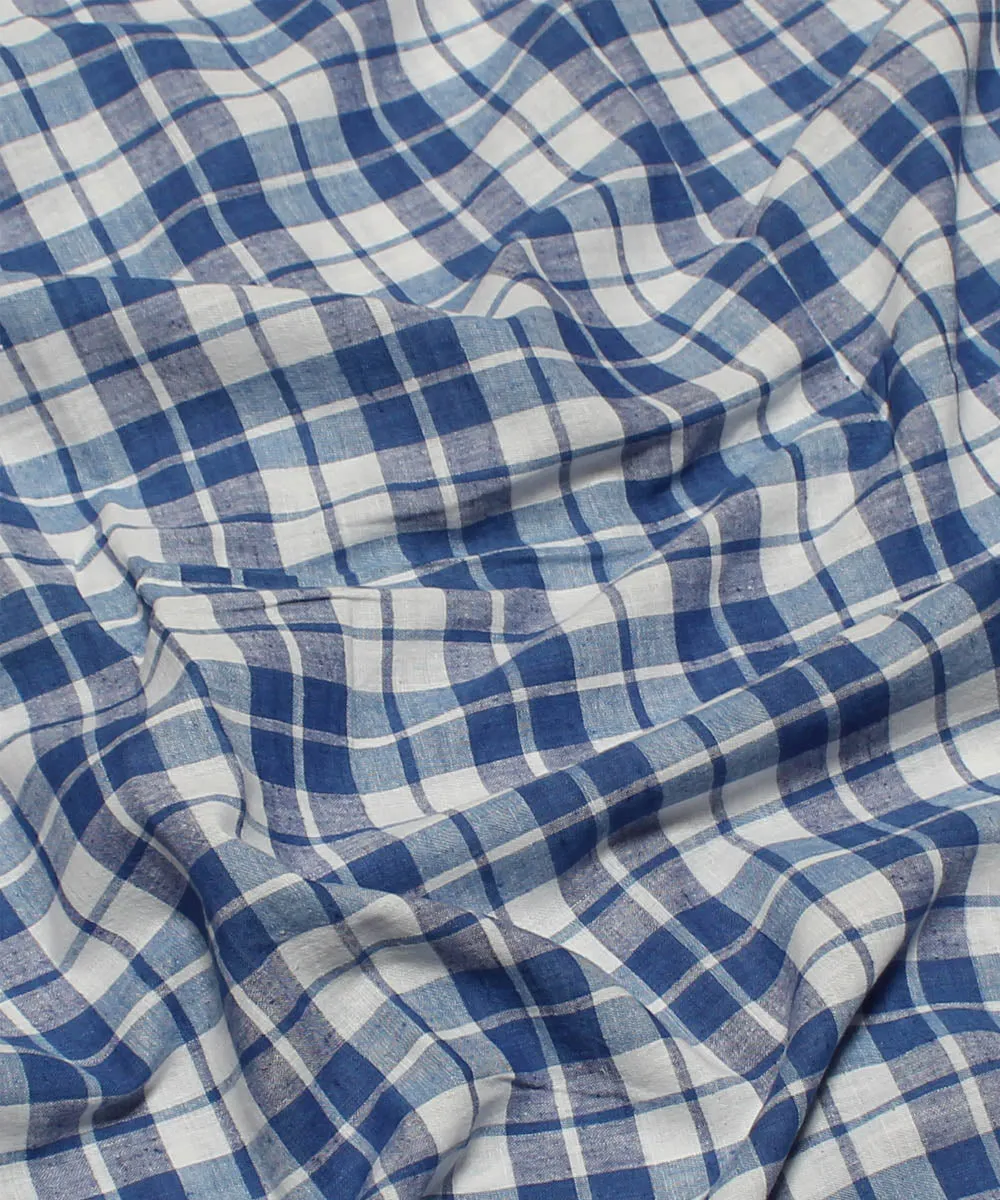 0.4m Checks blue and white handwoven cotton fabric