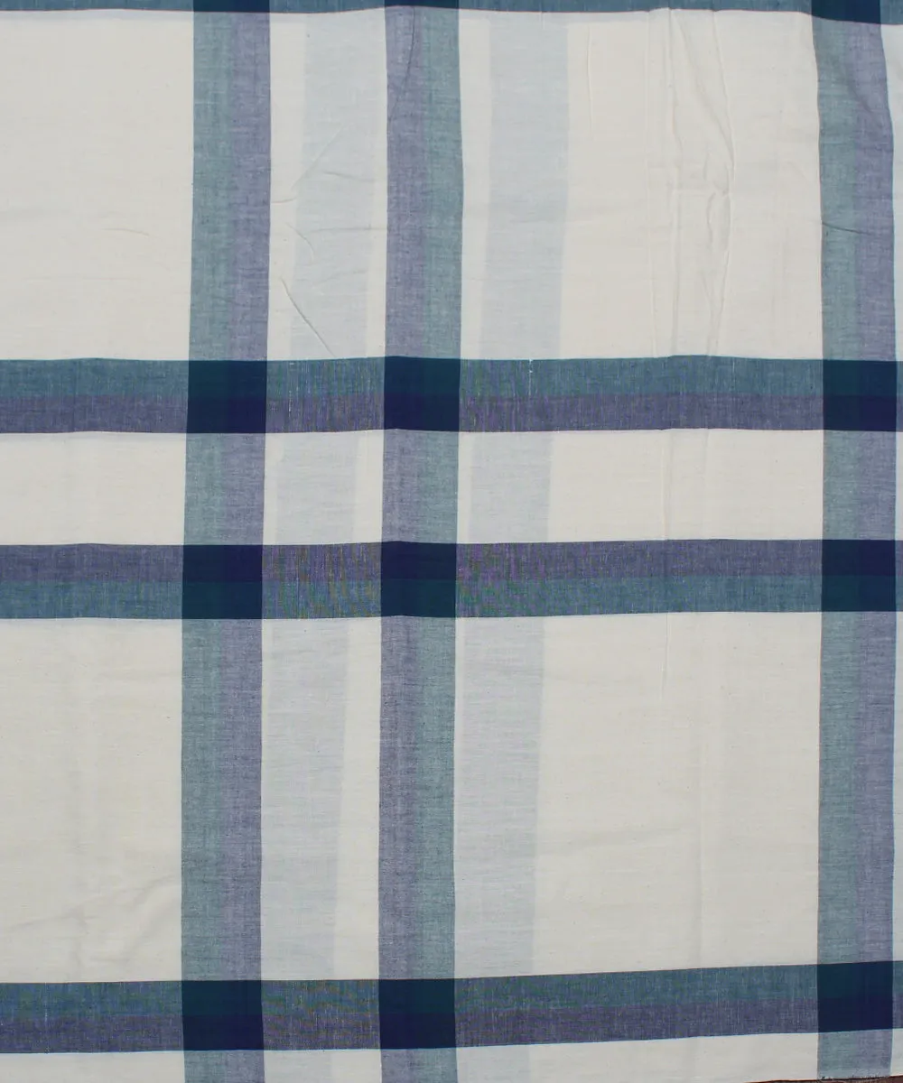 0.60m White and navy handwoven cotton checks fabric