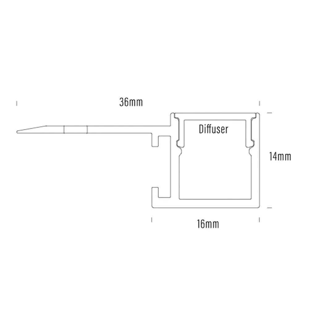 16mm X 14mm Aluminium In-Wall Led Profile Style 016 2000mm In White