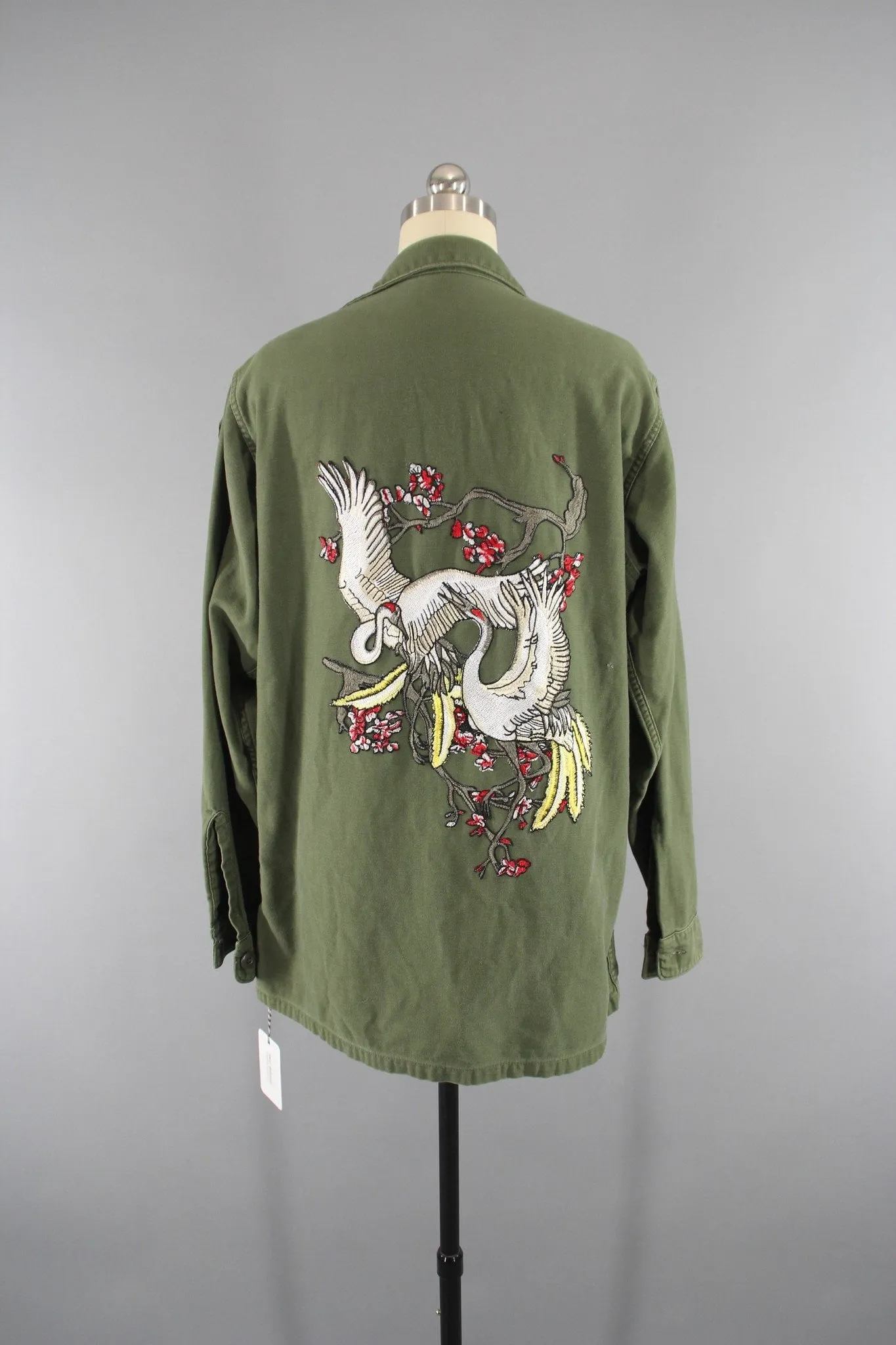 1960s Vintage Embroidered US Army Jacket with Flying Crane Birds Embroidery