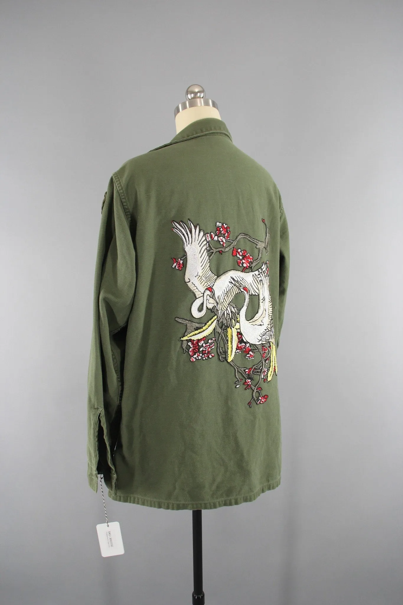 1960s Vintage Embroidered US Army Jacket with Flying Crane Birds Embroidery