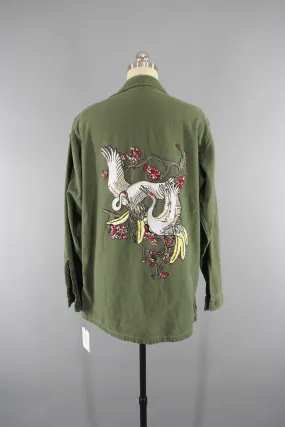 1960s Vintage Embroidered US Army Jacket with Flying Crane Birds Embroidery