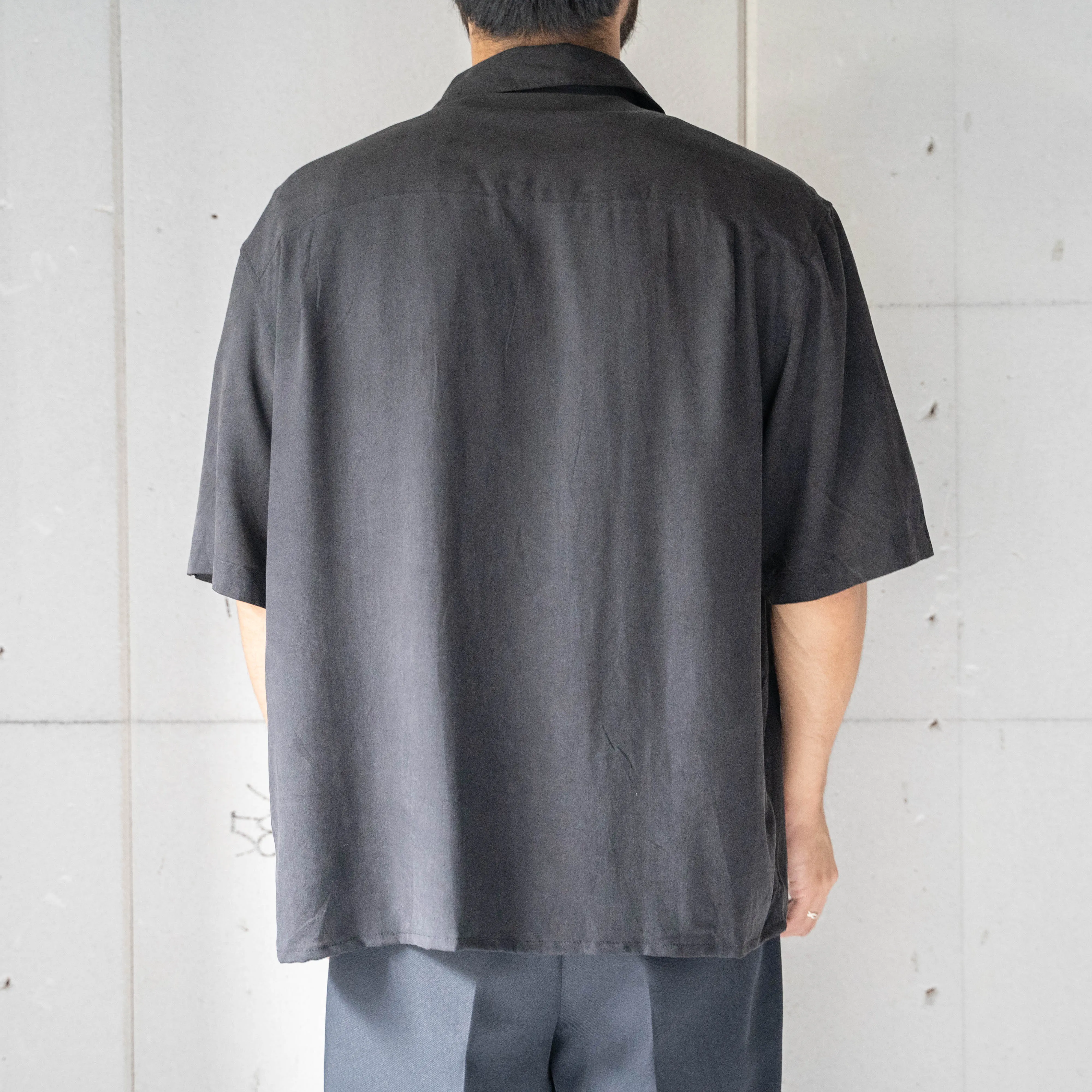 1990s black color silk open collar short sleeve design  shirt 'remake'