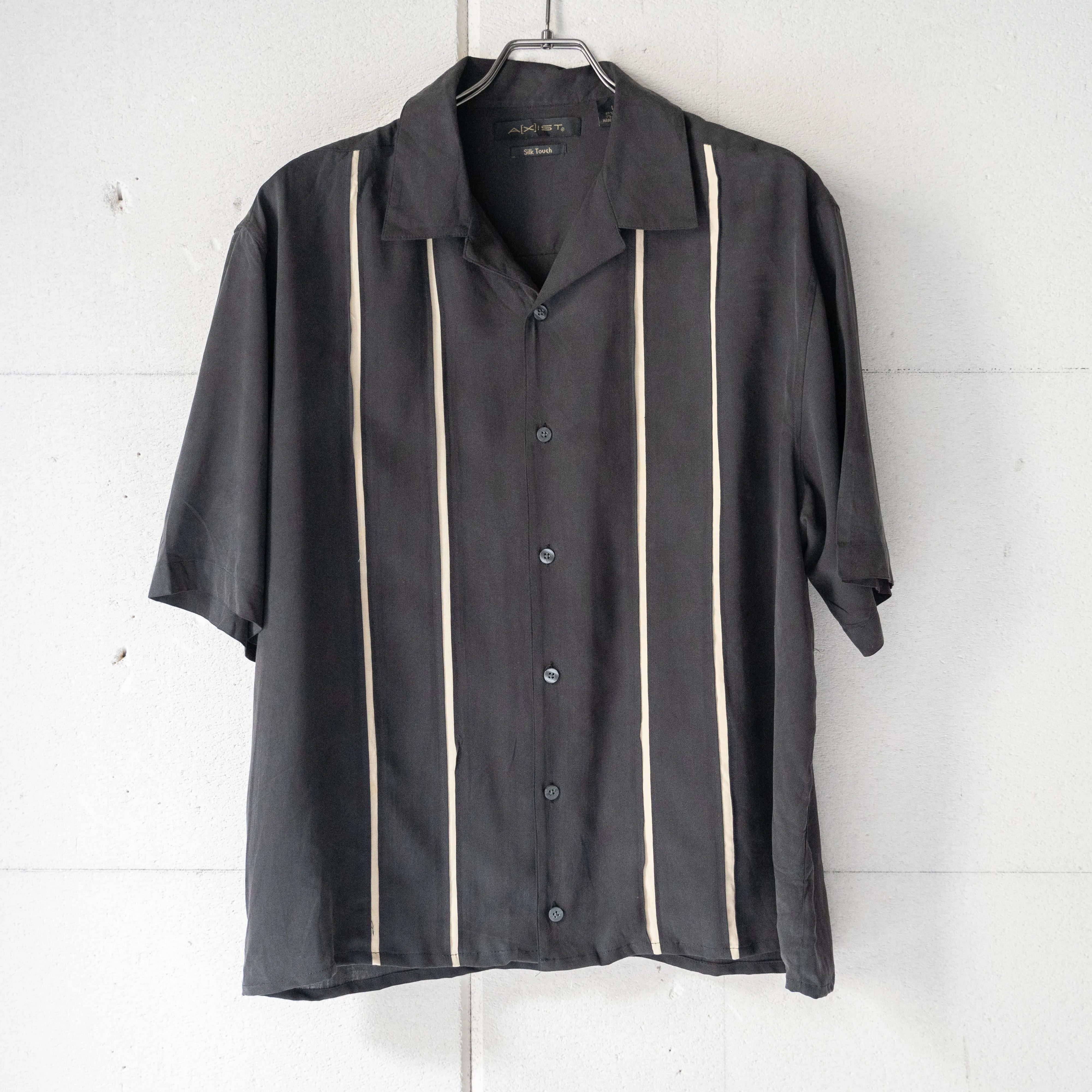 1990s black color silk open collar short sleeve design  shirt 'remake'