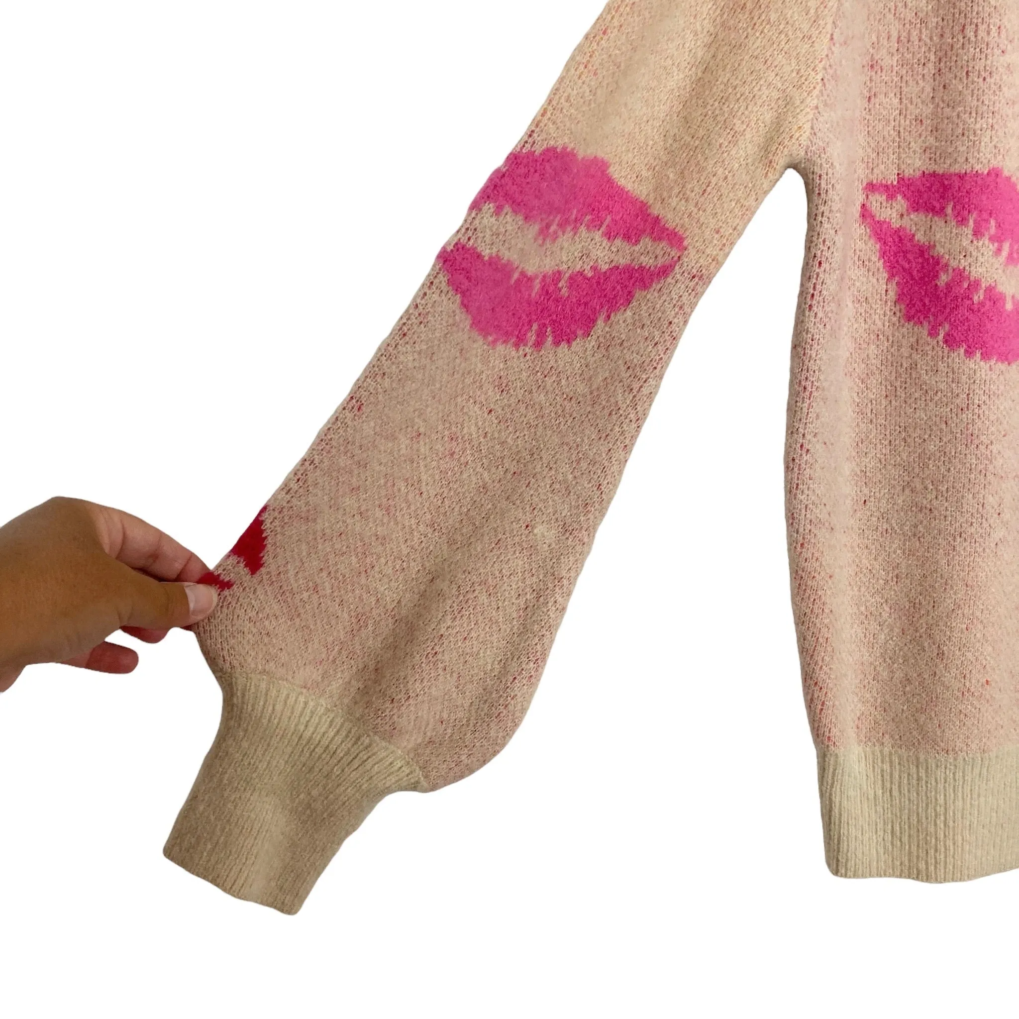 A New Day Lip Print V-Neck Sweater- Size S