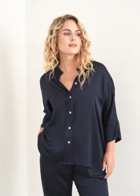 ANDI SATIN SHIRT - BLUE BLACK