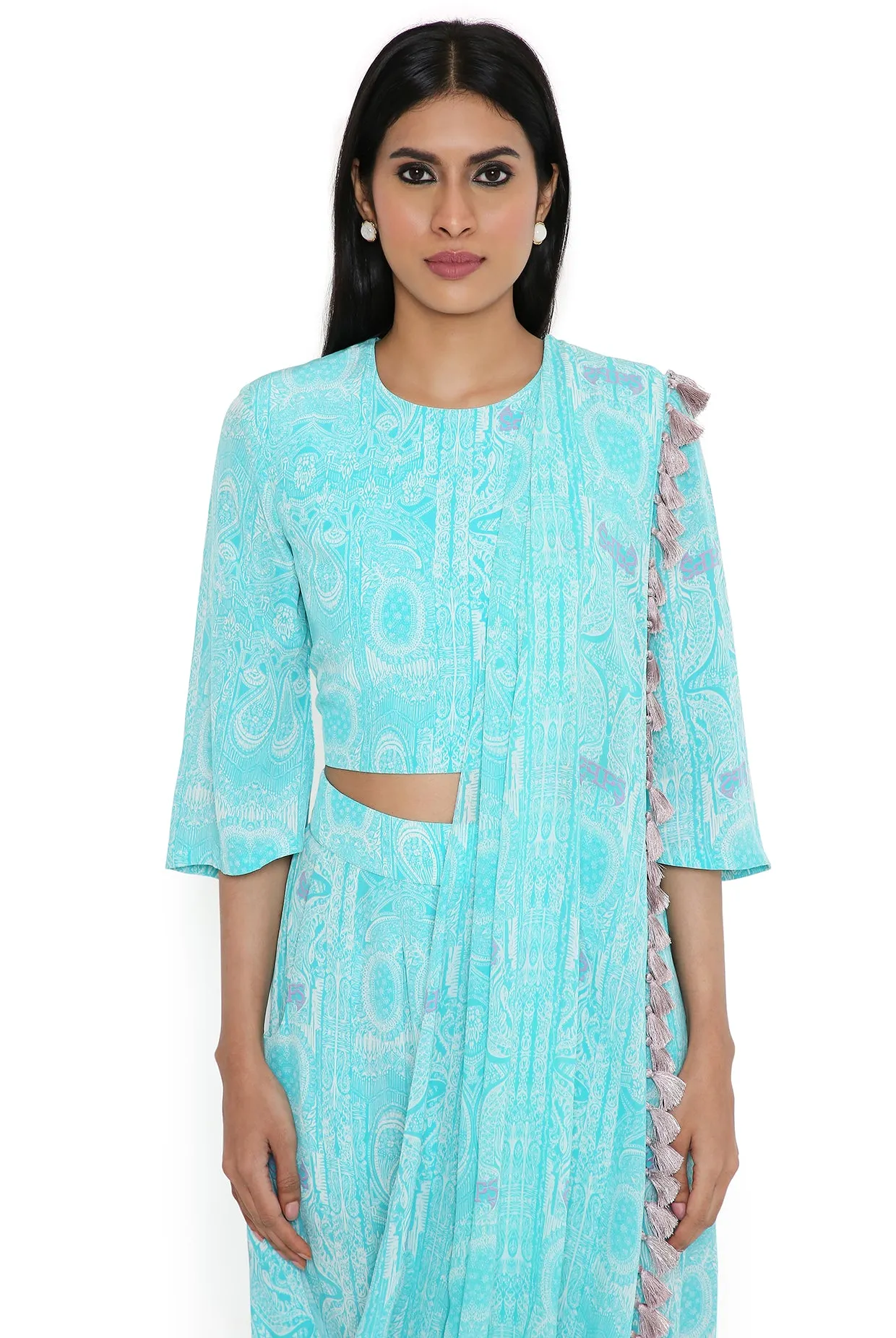 Aqua Ps Print Top With Attached Drape Pant