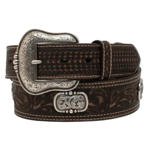 Ariat Men's Brown Double Stitched Oval Concho Leather Belt A1037802