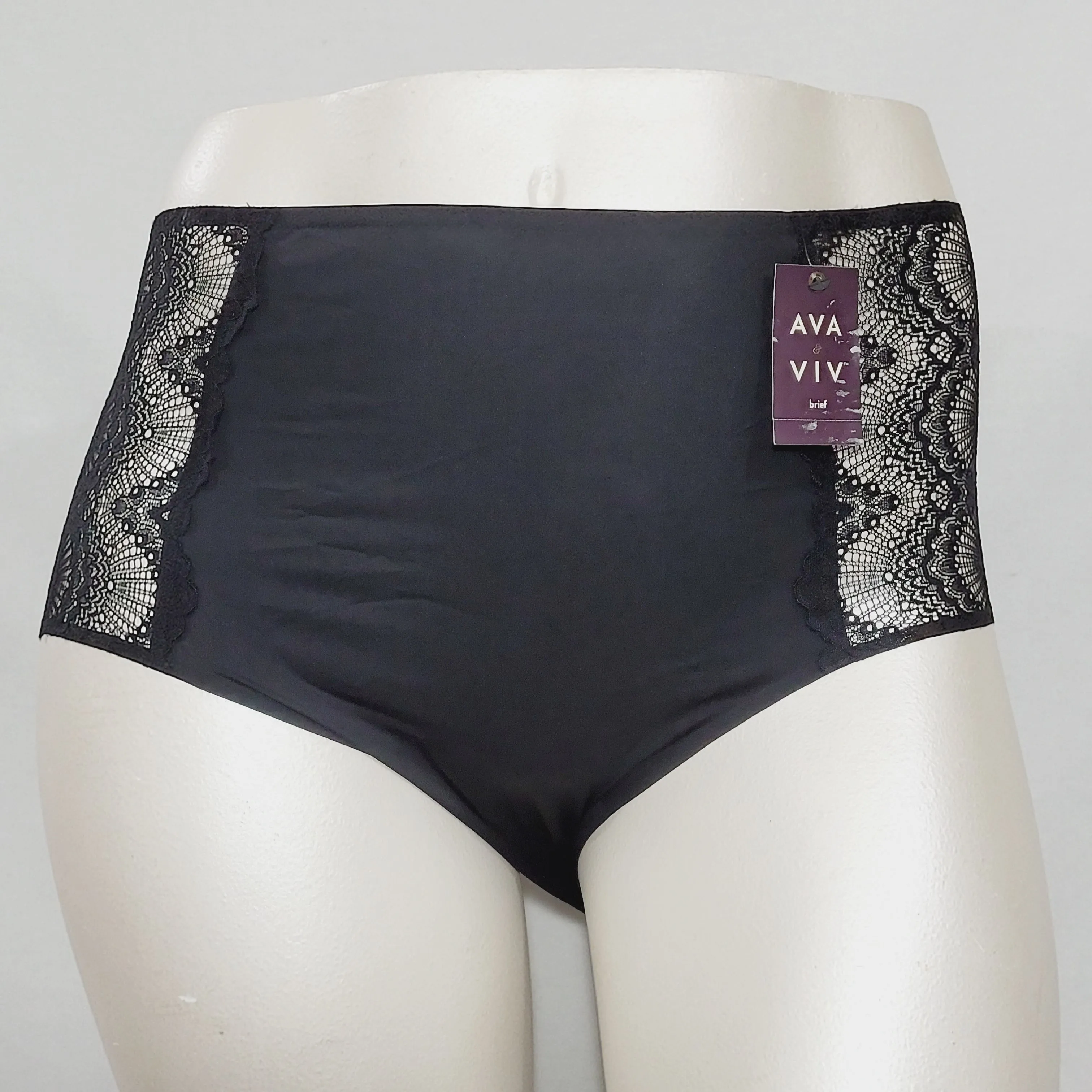 Ava & Viv High Waist Bonded Briefs with Lace 3X Ebony Black