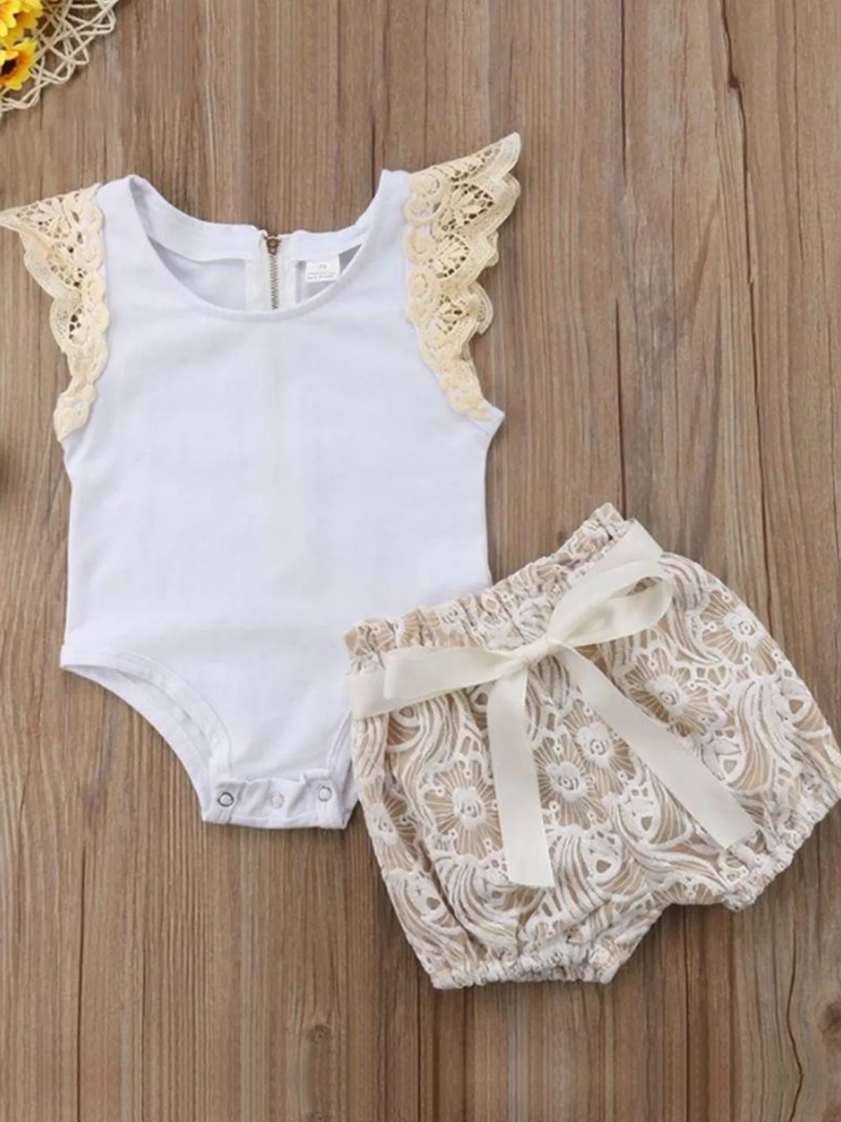 Baby Crochet Detail Onesie and Short Set