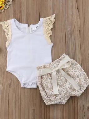 Baby Crochet Detail Onesie and Short Set