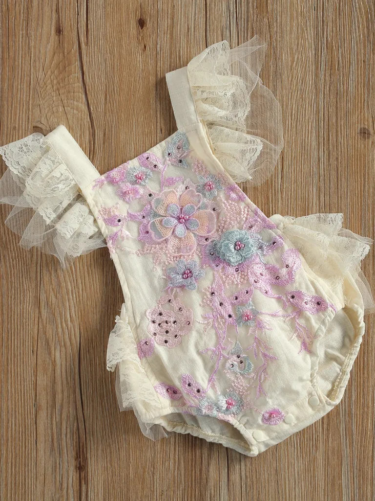 Baby Delicate Flower Ruffled Onesie