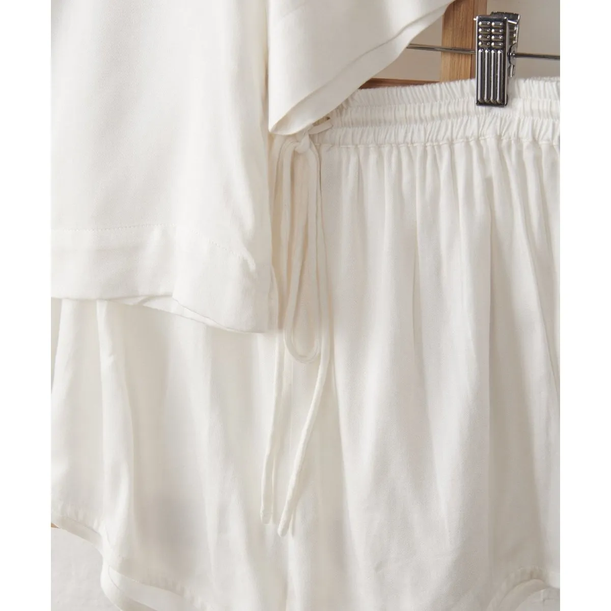 Bamboo Pyjamas - Crop Button Up   Short Set in White