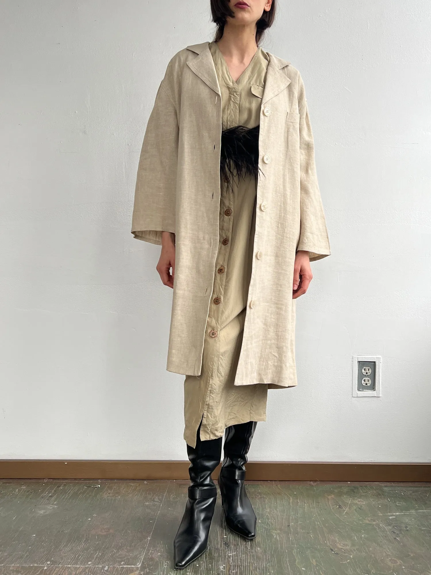 Beige Linen Midi Jacket (M/L)