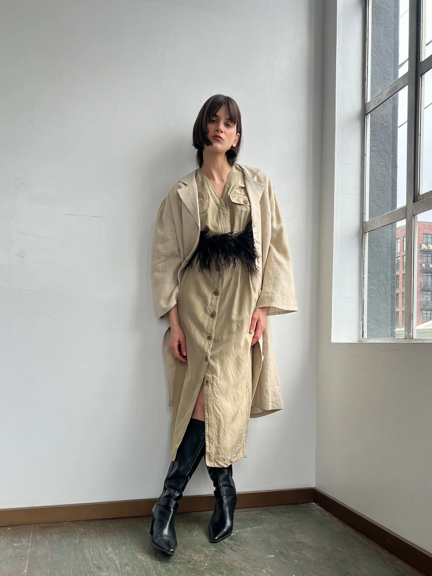 Beige Linen Midi Jacket (M/L)