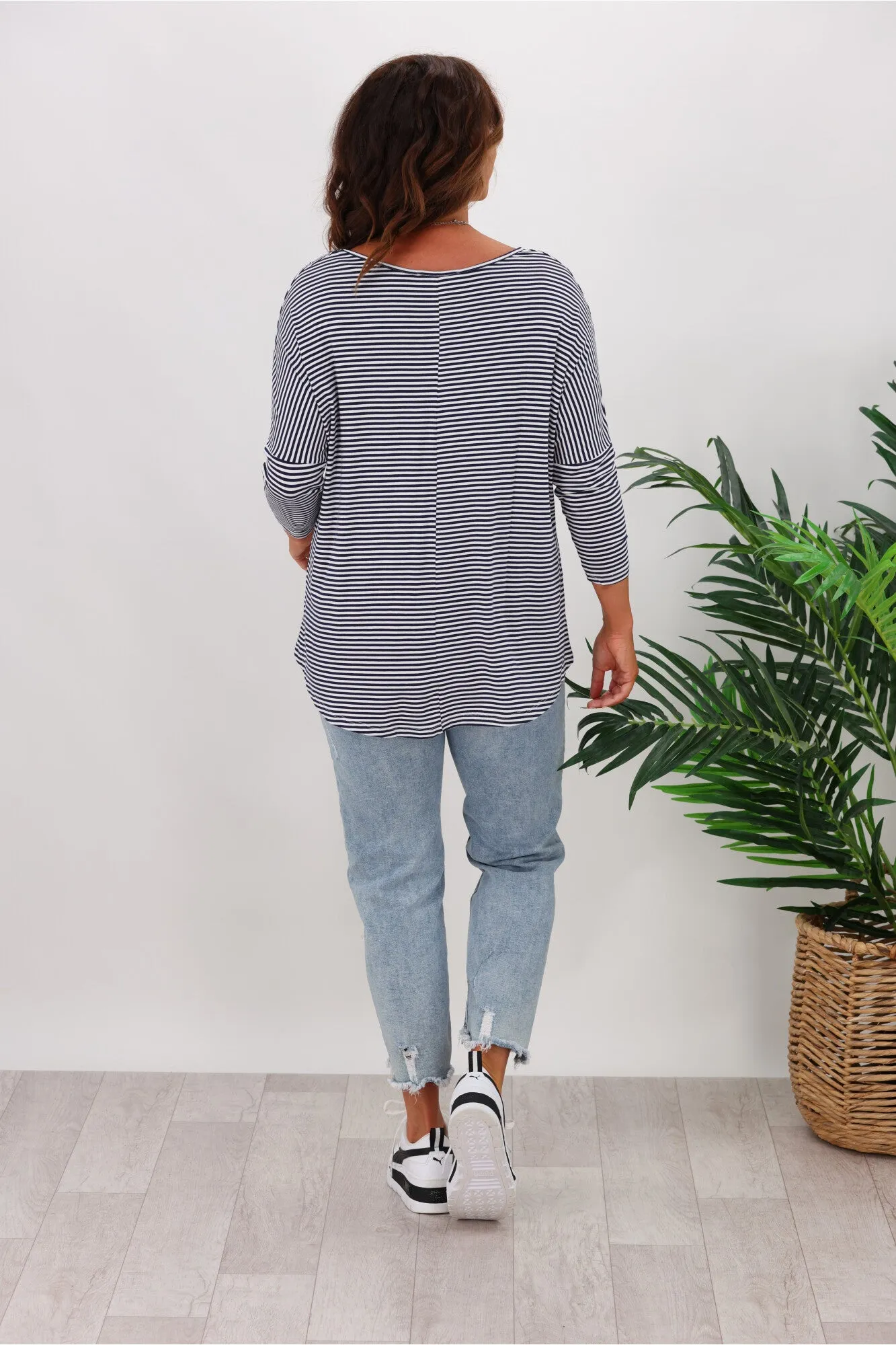 Betty Basics Milan 3/4 Sleeve Tee Navy/White Stripe