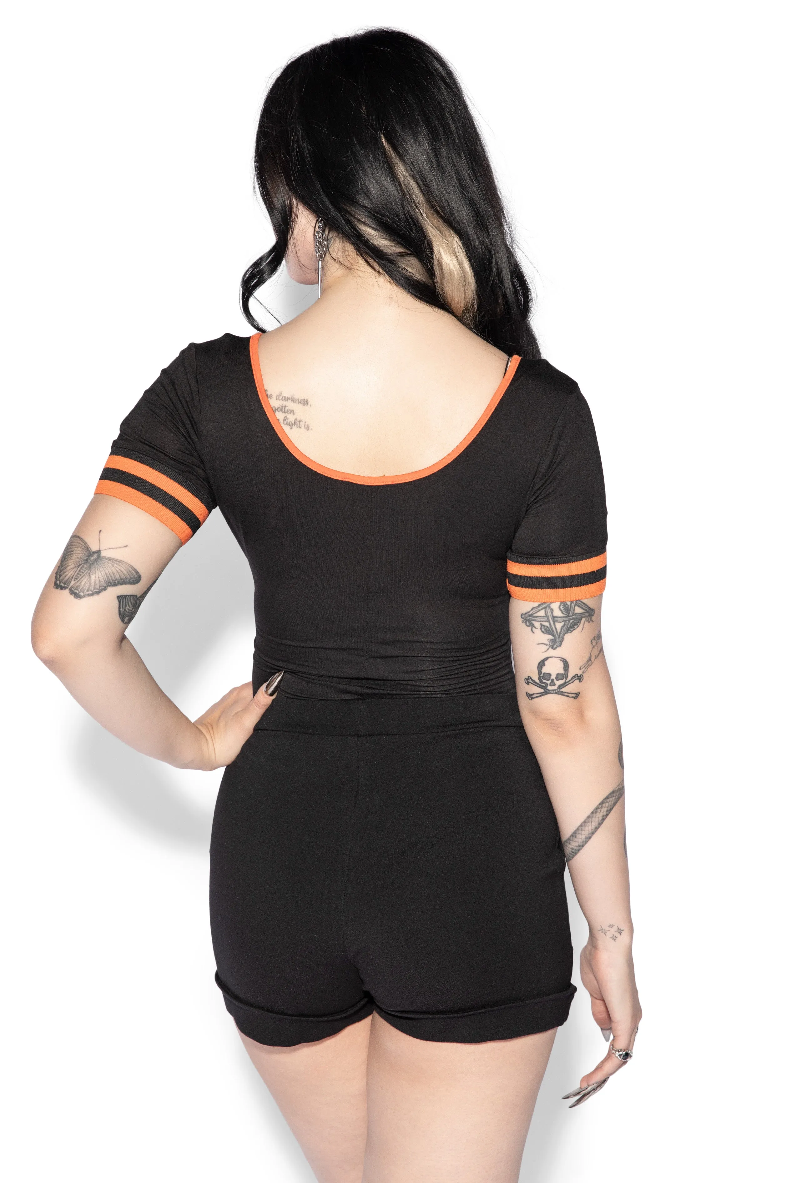 Black & Orange Pumpkin Surplice Bodysuit