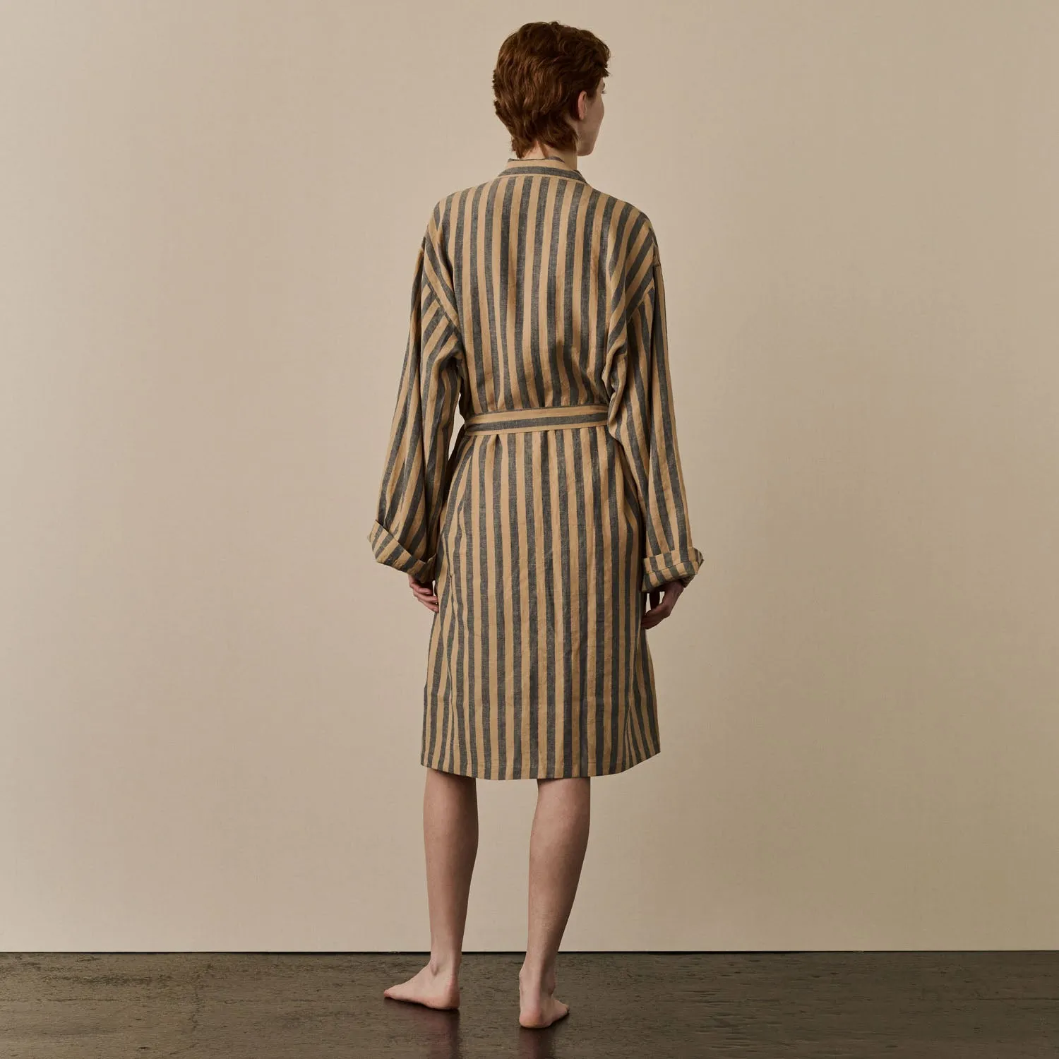 Blue & Porcini Striped Linen Robe