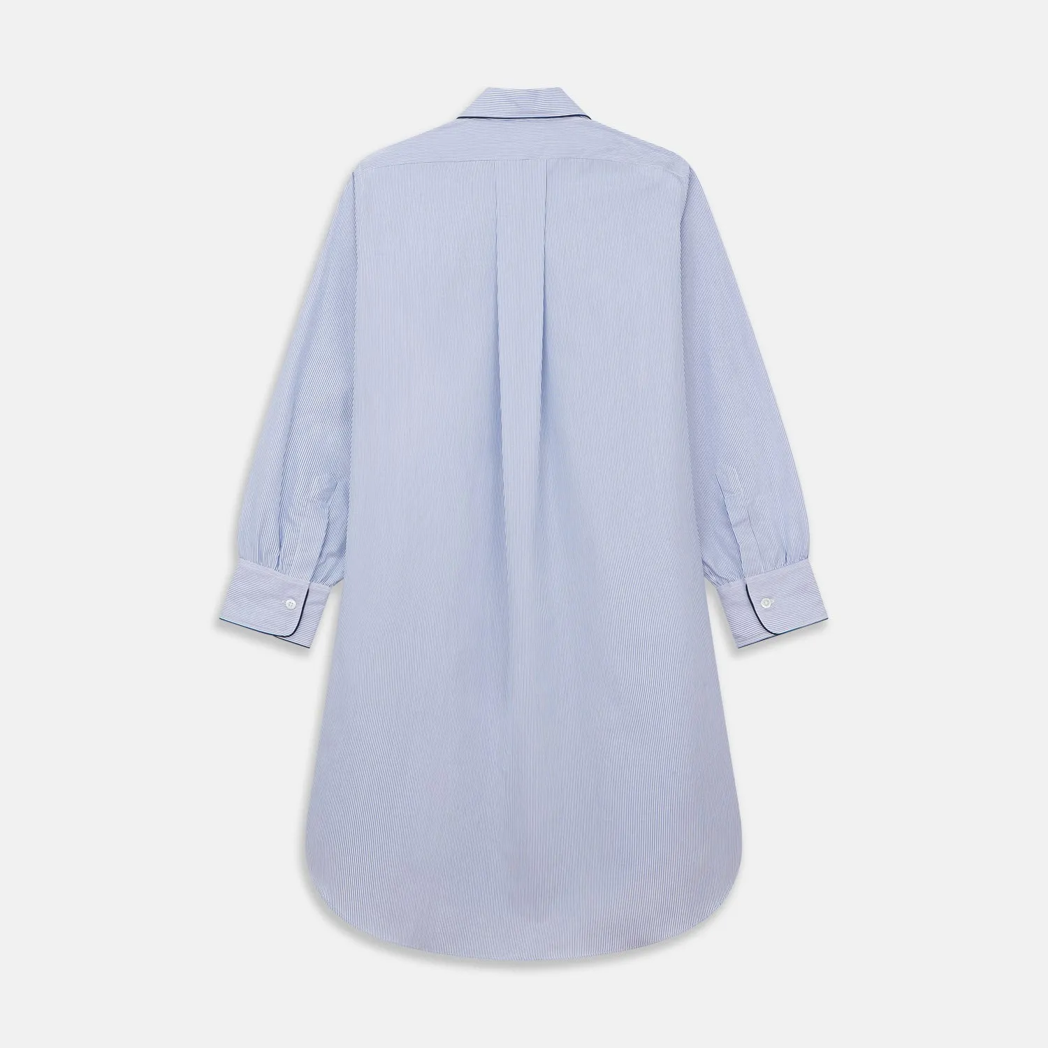 Blue Fine Bengal Stripe Piped Cotton Nightshirt