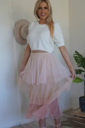 Blush Over Me Ombre Tiered Tulle Skirt - Final Sale