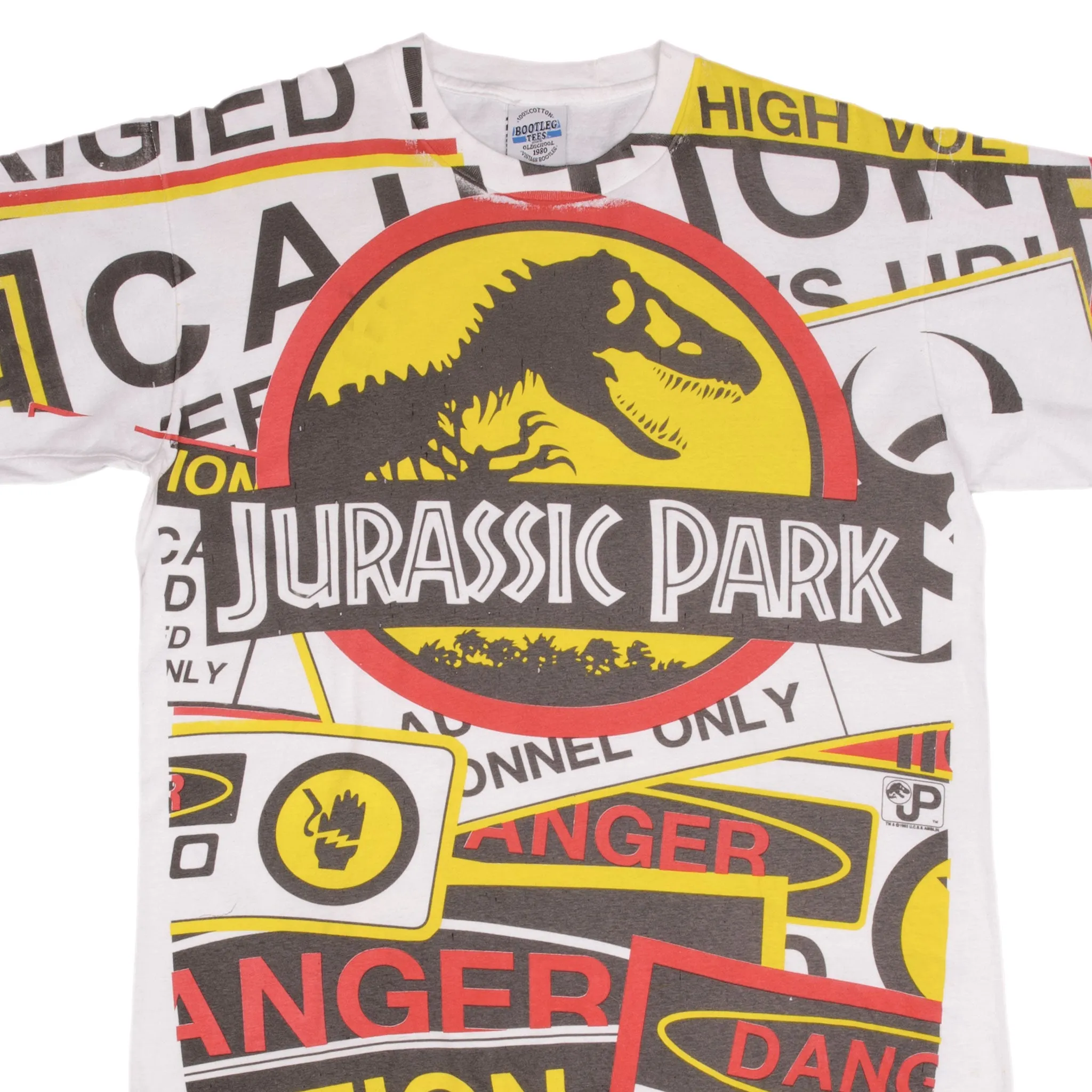 BOOTLEG JURASSIC PARK ALL OVER PRINT 1993 TEE SHIRT SIZE LARGE SINGLE STITCH