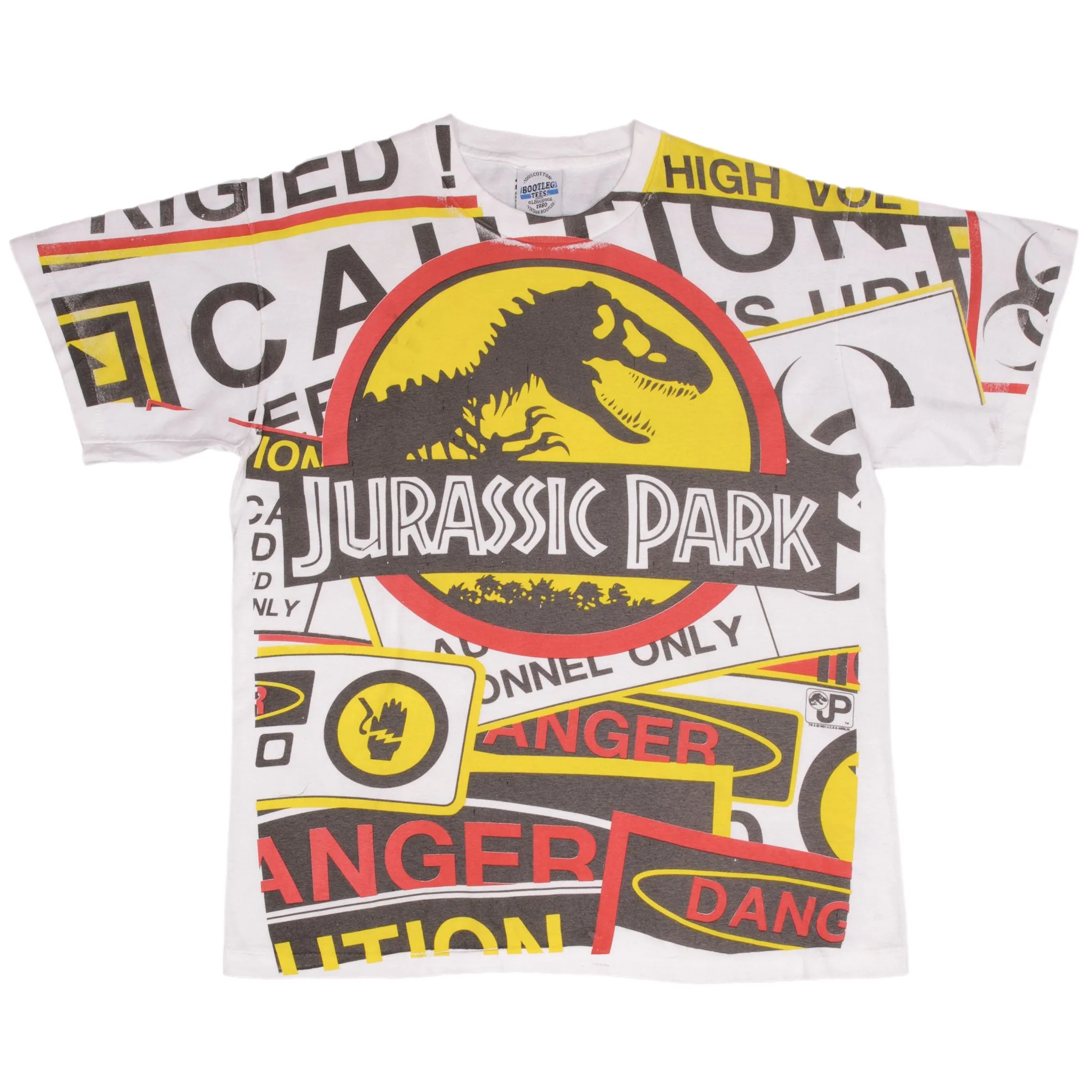 BOOTLEG JURASSIC PARK ALL OVER PRINT 1993 TEE SHIRT SIZE LARGE SINGLE STITCH