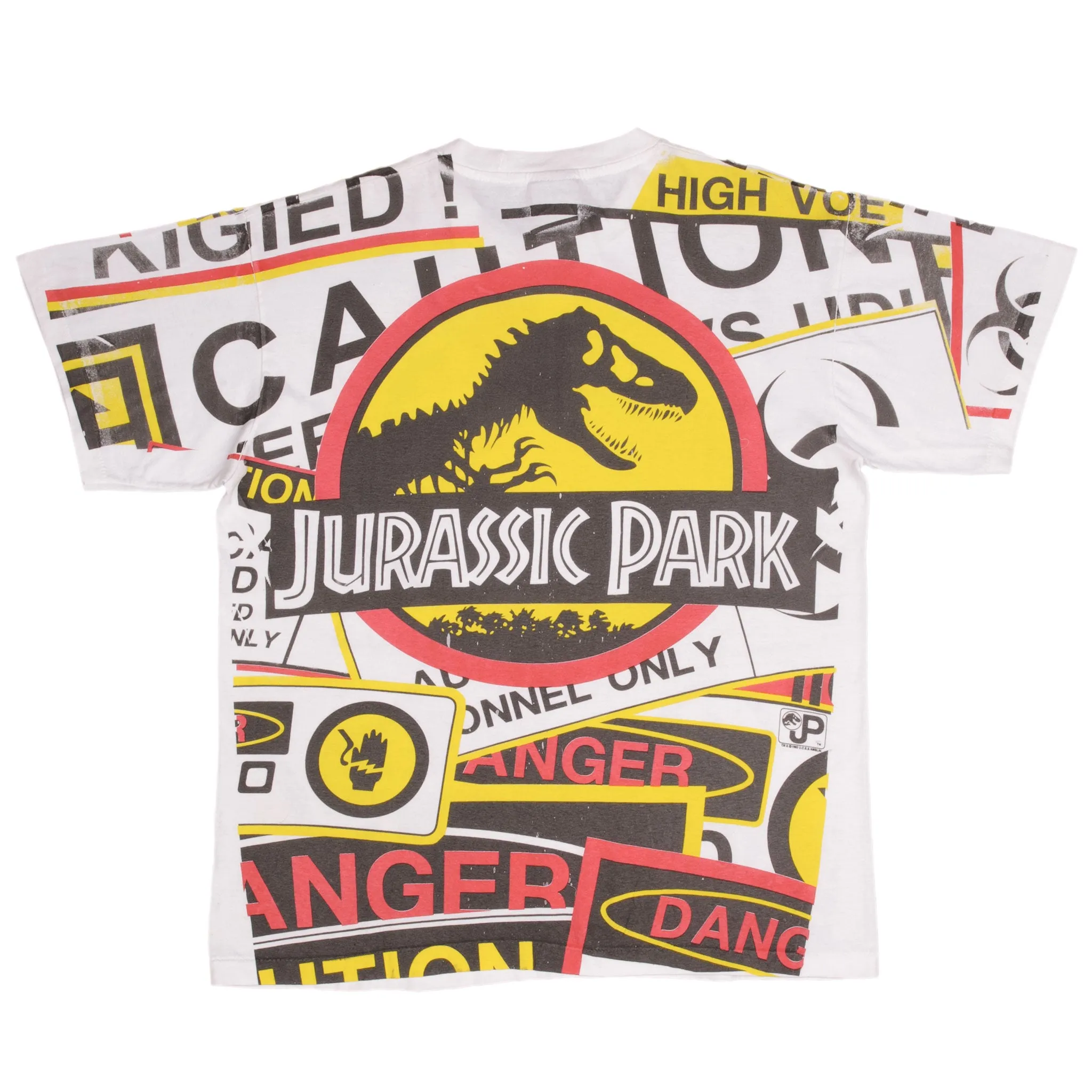 BOOTLEG JURASSIC PARK ALL OVER PRINT 1993 TEE SHIRT SIZE LARGE SINGLE STITCH