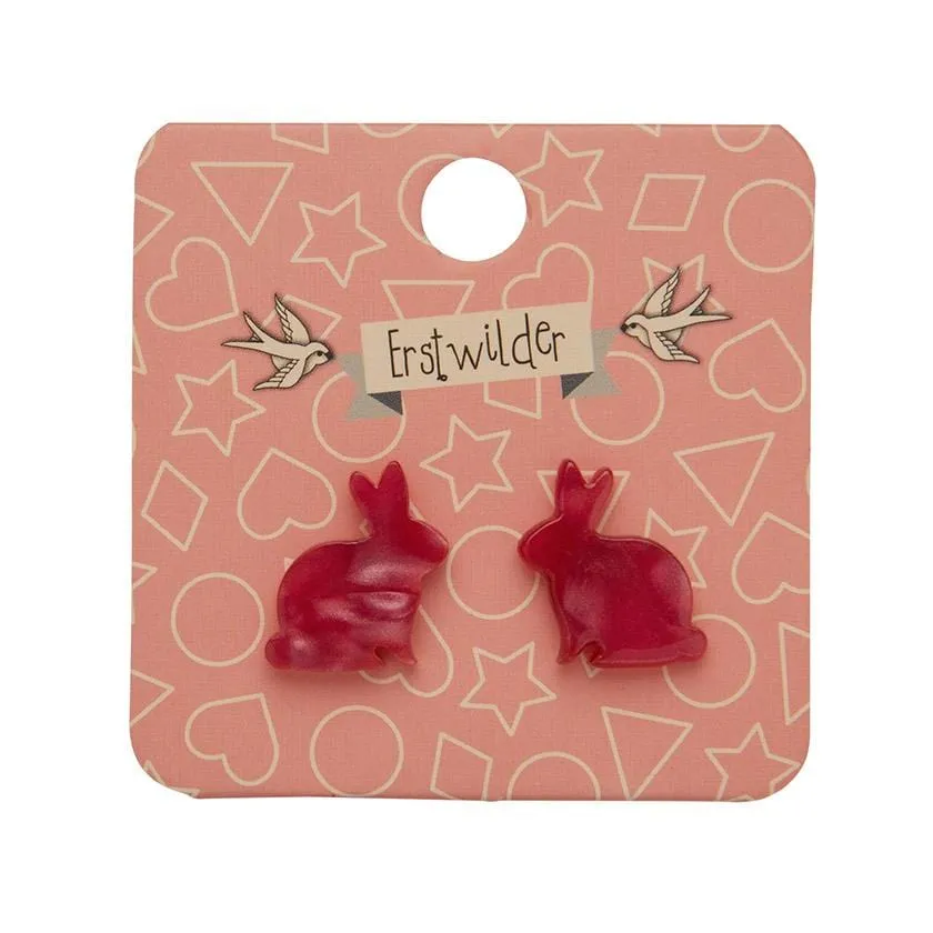 Bunny Textured Resin Stud Earrings - Red