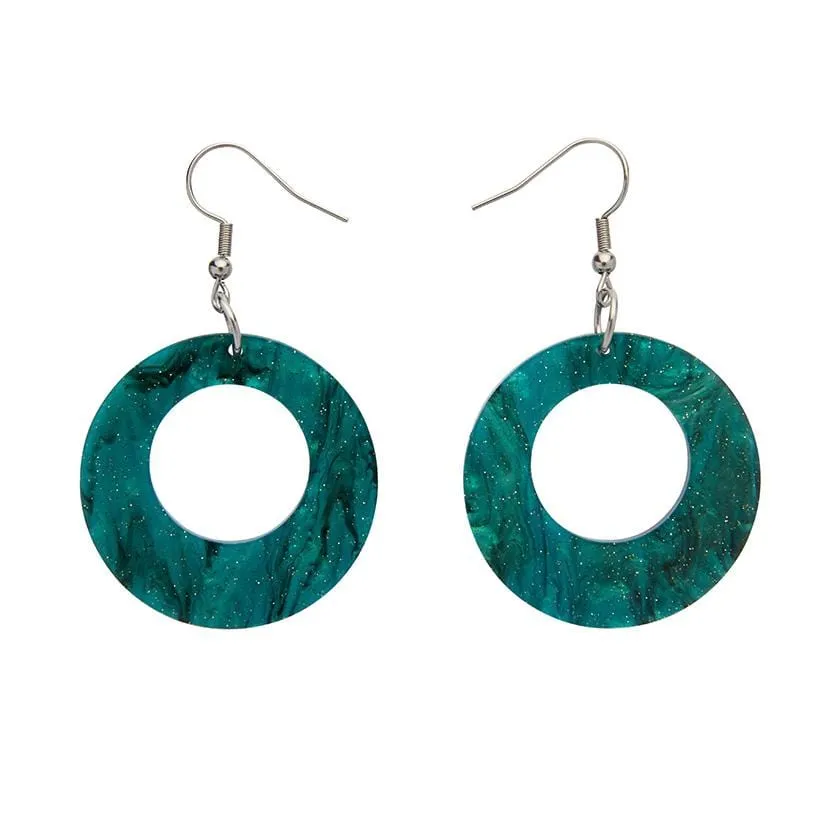 Circle Ripple Glitter Resin Drop Earrings -Emerald