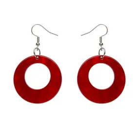 Circle Ripple Resin Drop Earrings -Red