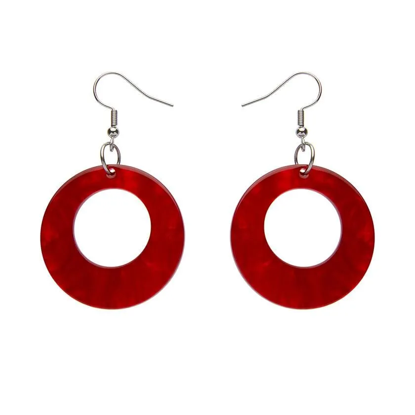 Circle Ripple Resin Drop Earrings -Red