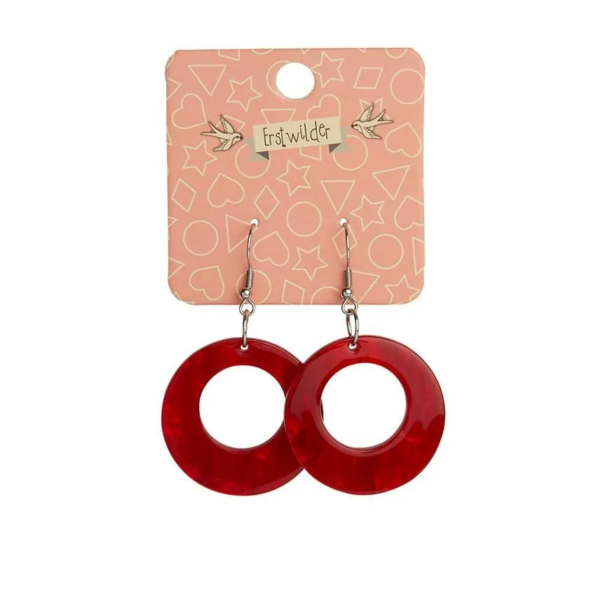 Circle Ripple Resin Drop Earrings -Red