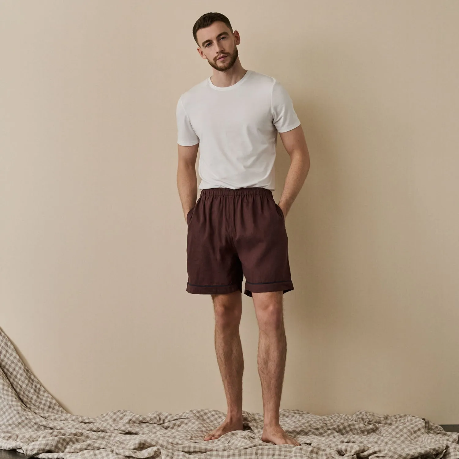 Conker Brown Mens Linen PJ Shorts