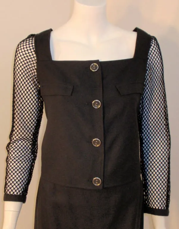 COURREGES Black 2 pc Skirt with Fishnet Sleeve Jacket 4-6