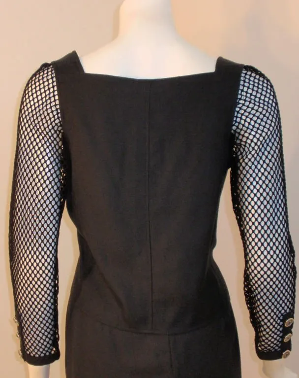 COURREGES Black 2 pc Skirt with Fishnet Sleeve Jacket 4-6