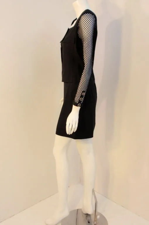 COURREGES Black 2 pc Skirt with Fishnet Sleeve Jacket 4-6