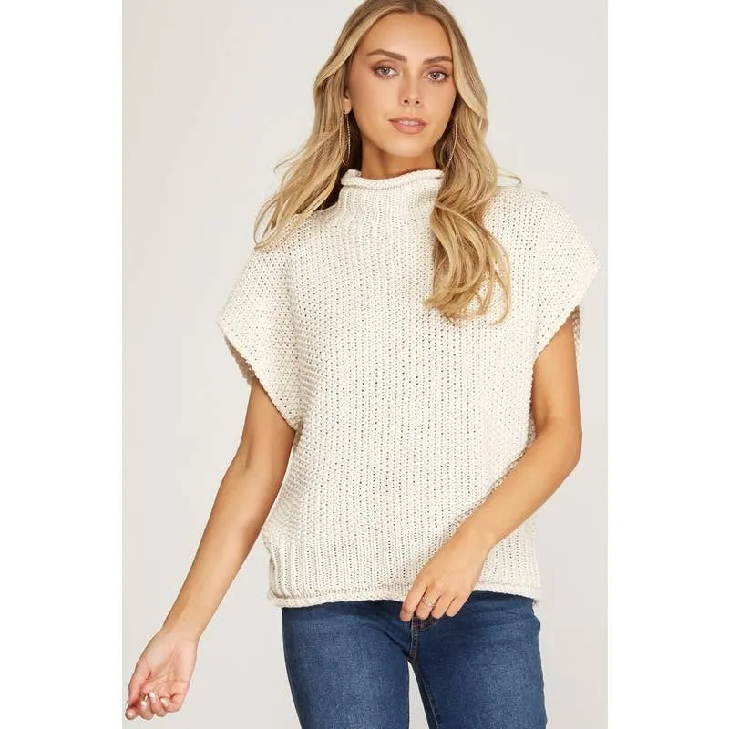 CREAM MOCK NECK KNIT SWEATER