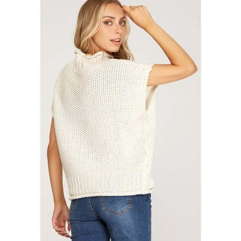 CREAM MOCK NECK KNIT SWEATER