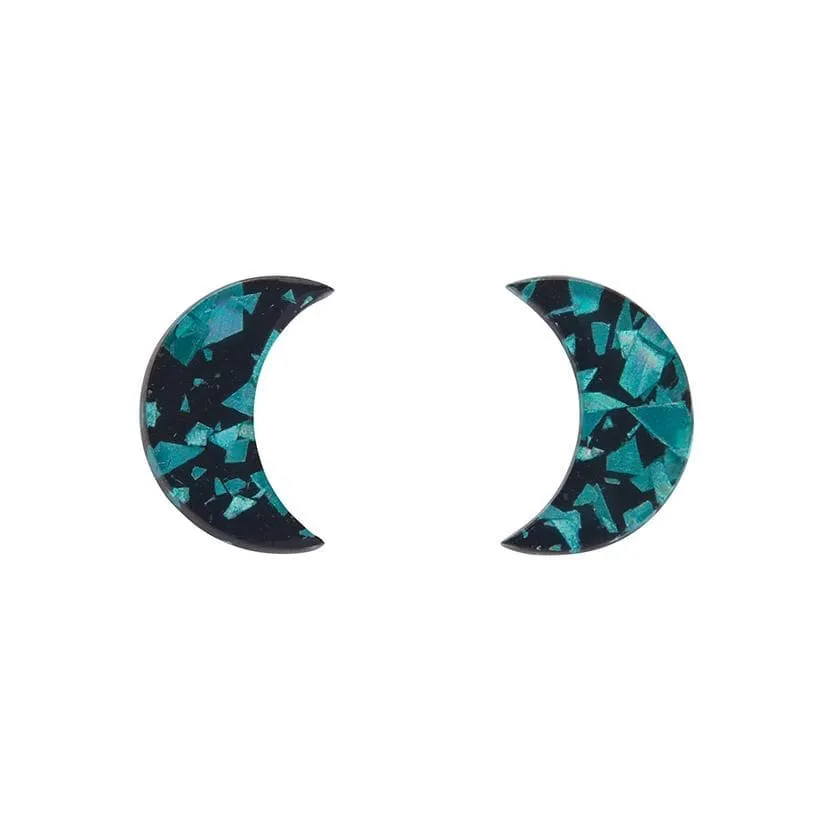 Crescent Moon Chunky Glitter Resin Stud Earrings - Teal