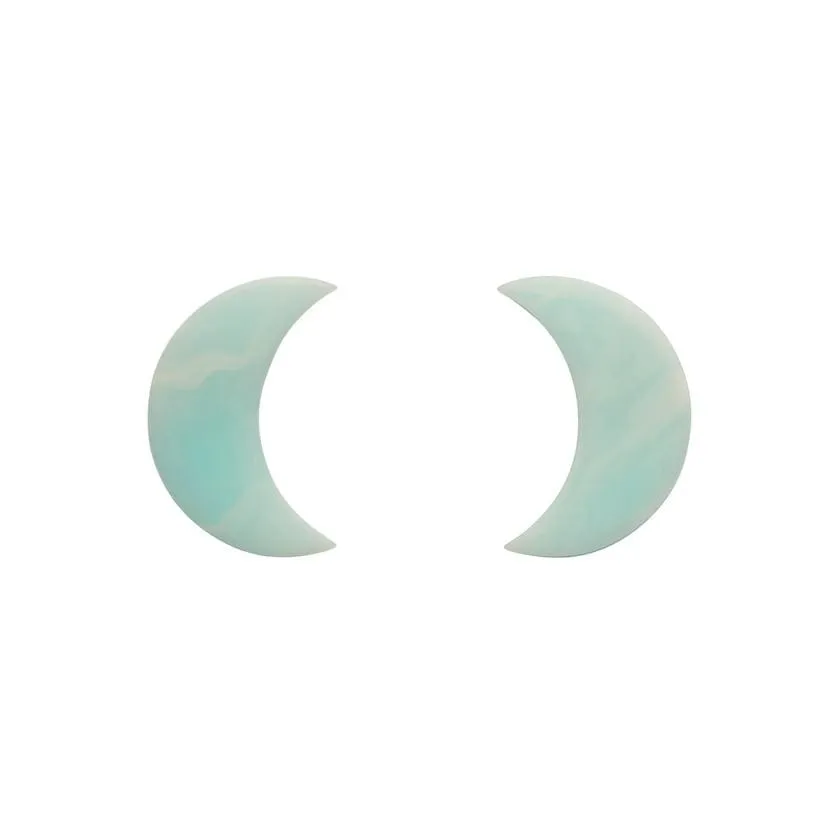 Crescent Moon Marble Resin Stud Earrings - Mint