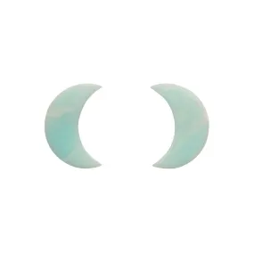 Crescent Moon Marble Resin Stud Earrings - Mint