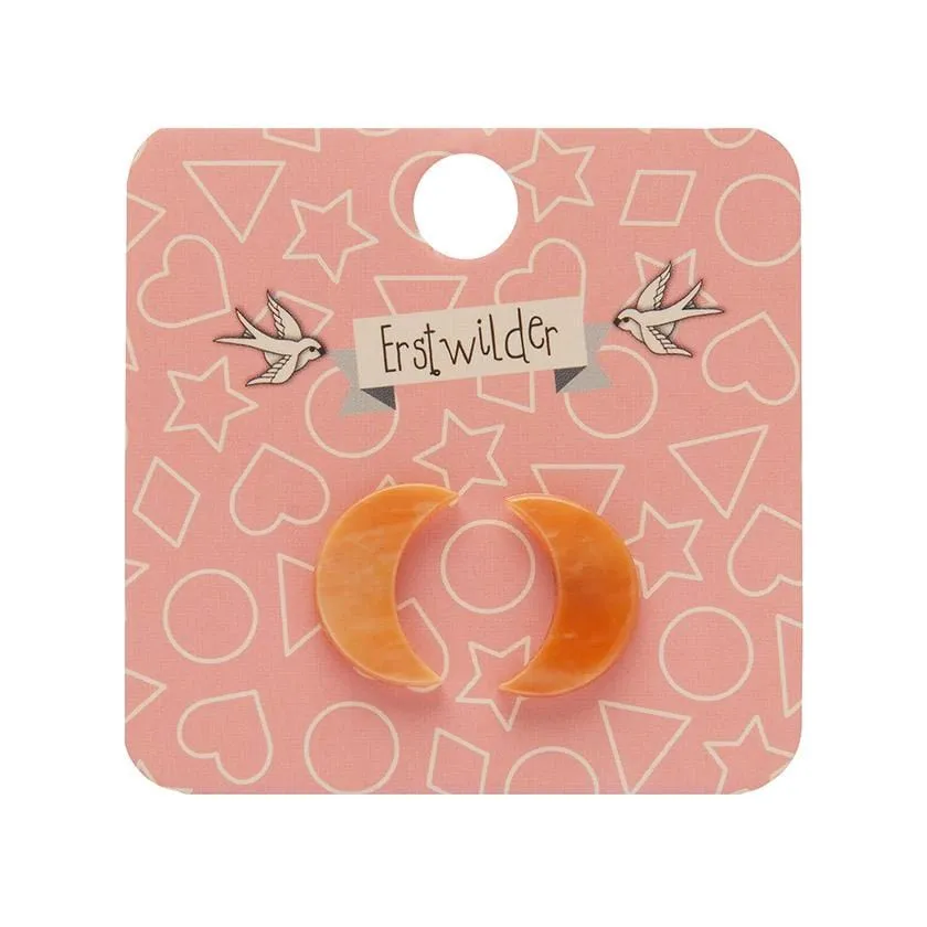 Crescent Moon Marble Resin Stud Earrings - Orange