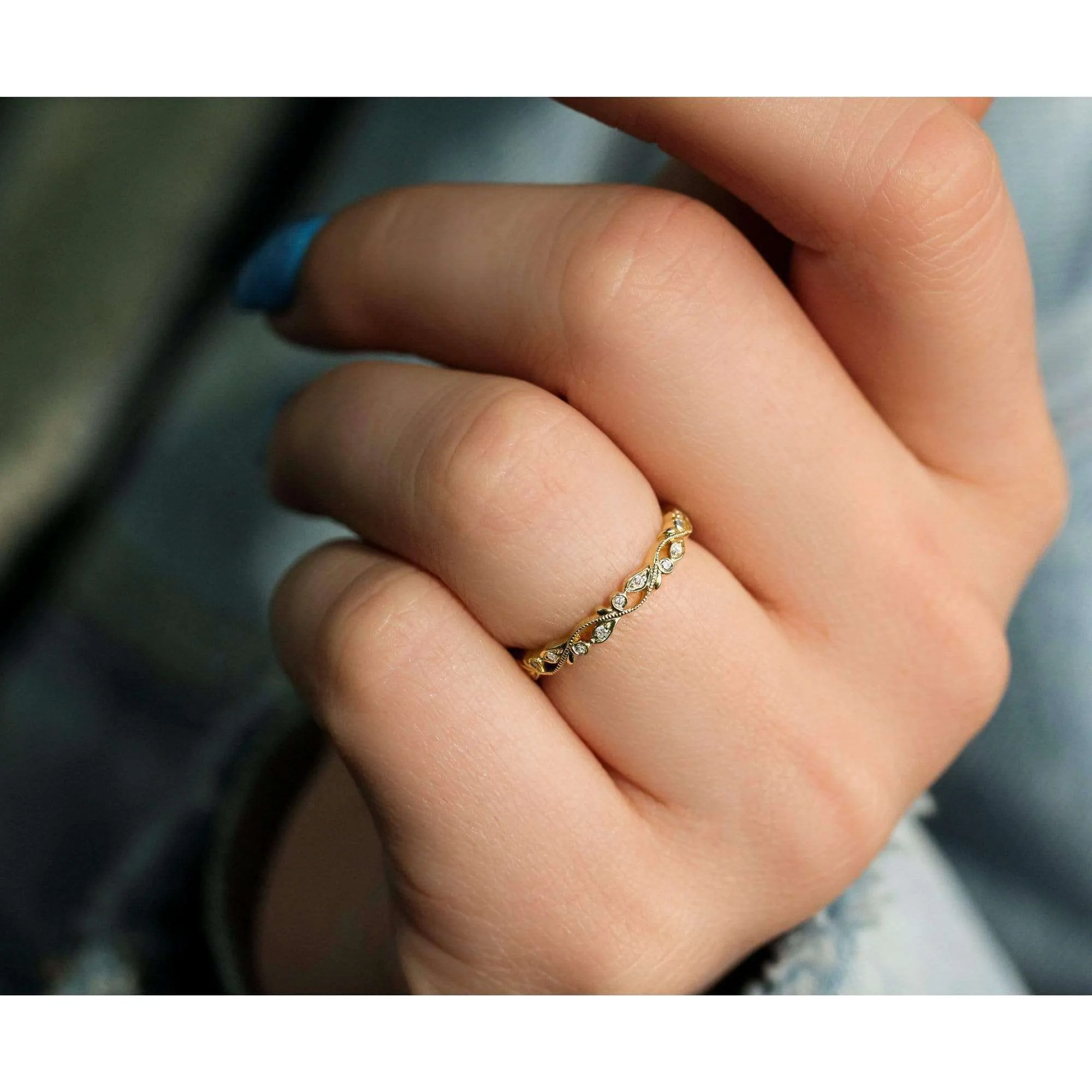 Diamond Floral Vine Filigree Gold Ring