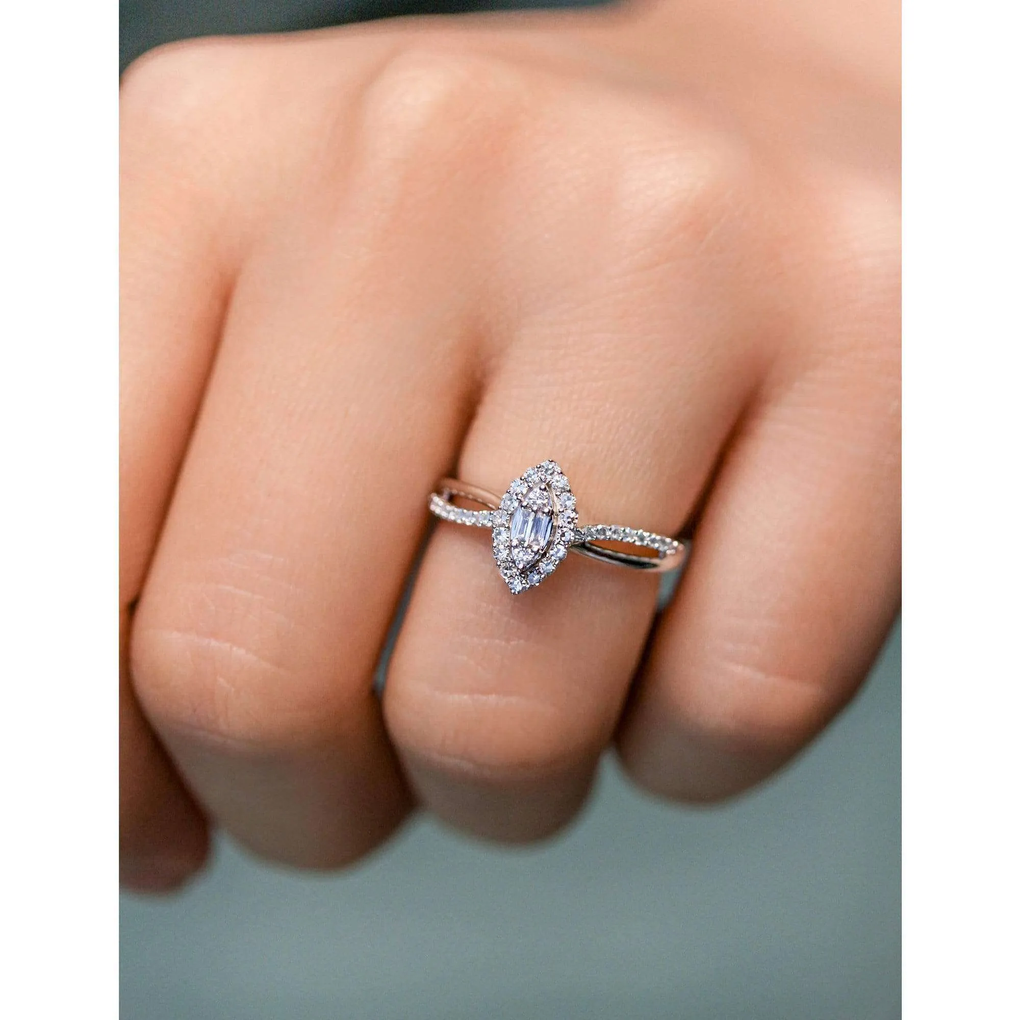 Diamond Marquise Shape Cluster 10k White Gold Ring