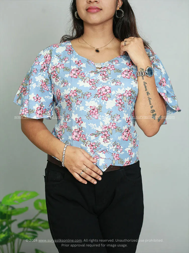 Elegant Breeze: Women's Chiffon Short Top with Round Neck and Puff Sleeves - Only ₹279!