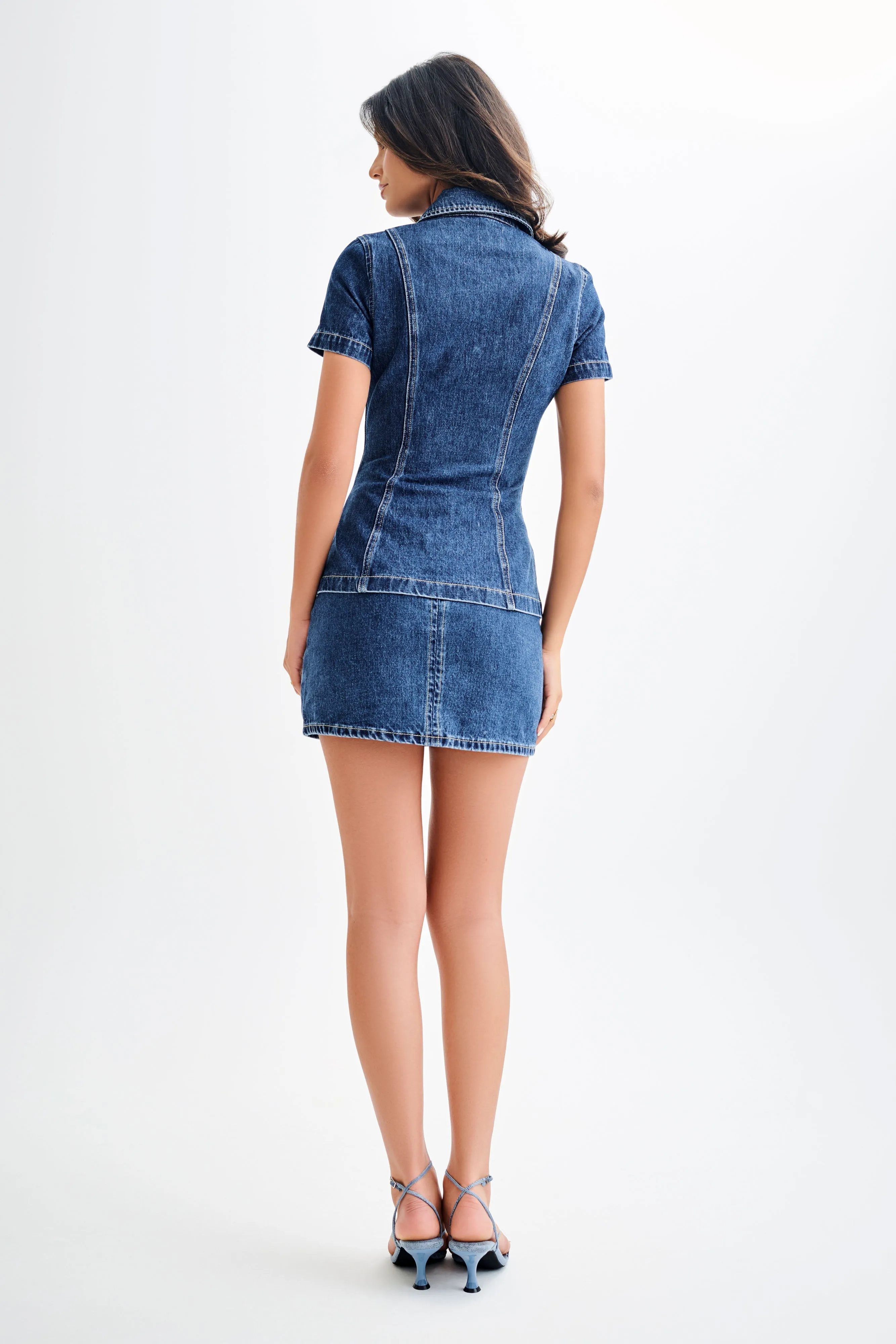 Ellie Denim Short Sleeve Top - Dark Blue