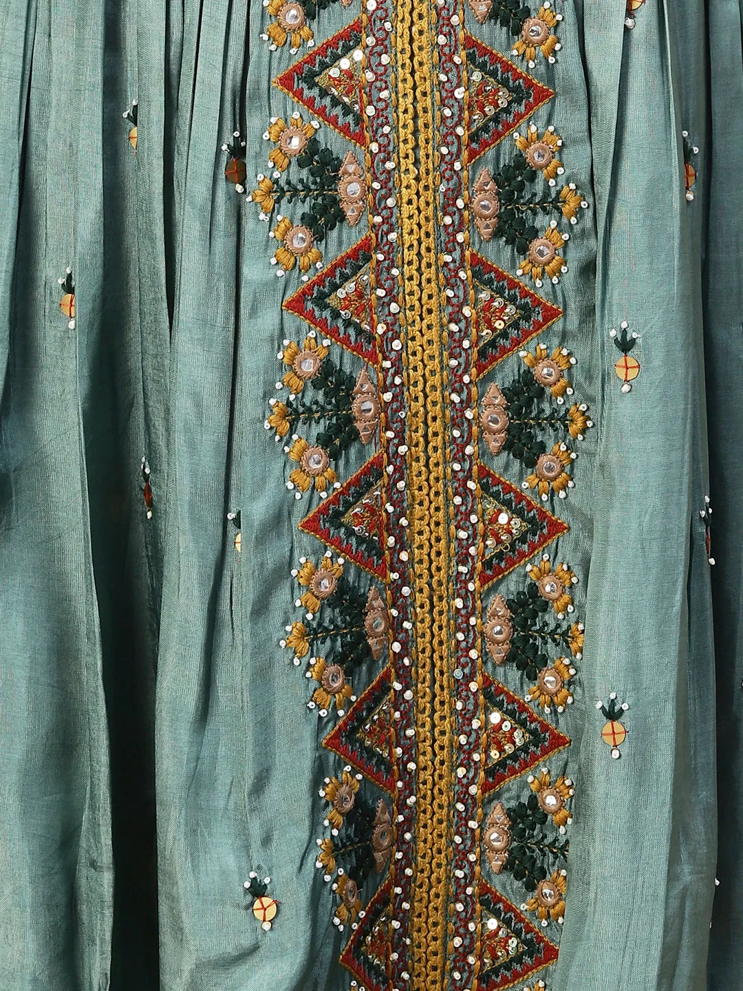 Ethnic Embroidered A-line Kurta with Palazzo & Dupatta - Green