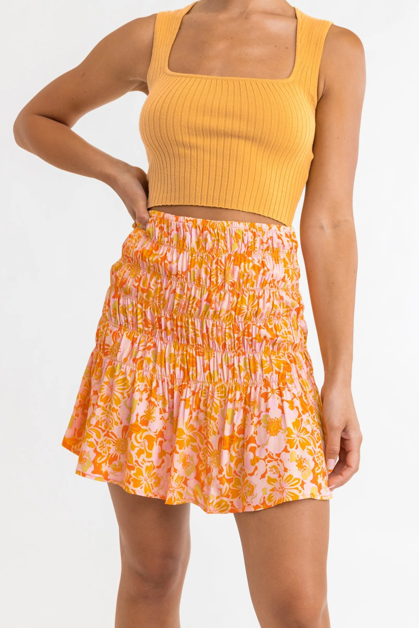 Evangeline Floral Mini Skirt Mandarin