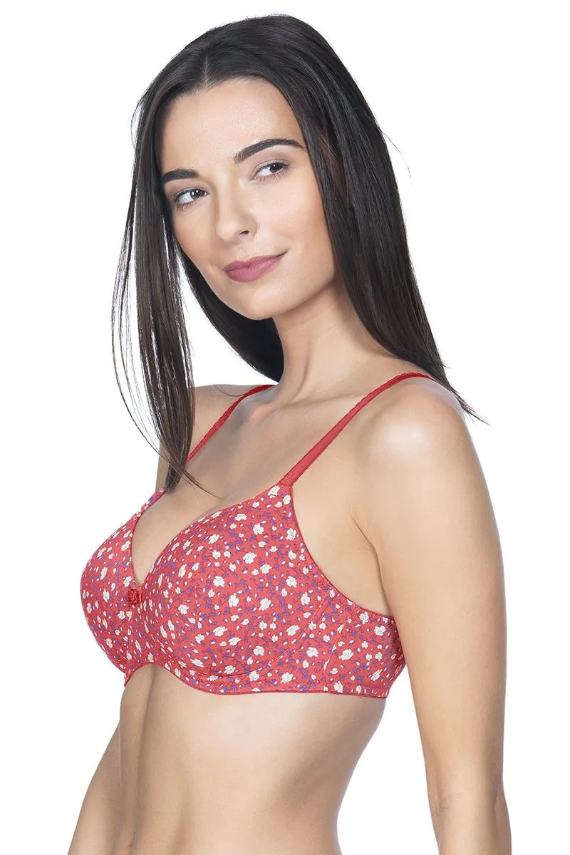 Florette Padded Non-Wired Printed T-Shirt Bra - Tiger Lily-Golden Haze