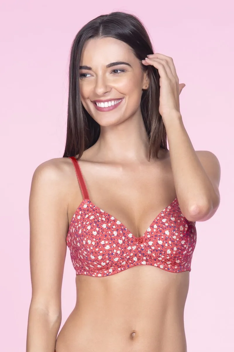 Florette Padded Non-Wired Printed T-Shirt Bra - Tiger Lily-Golden Haze